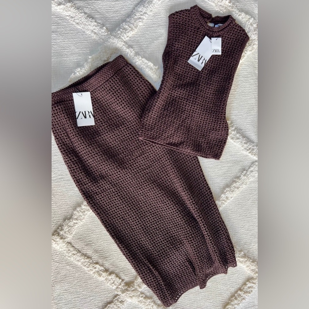 Zara Women's Dark Brown Knit Skirt Set - Picture 11 of 11
